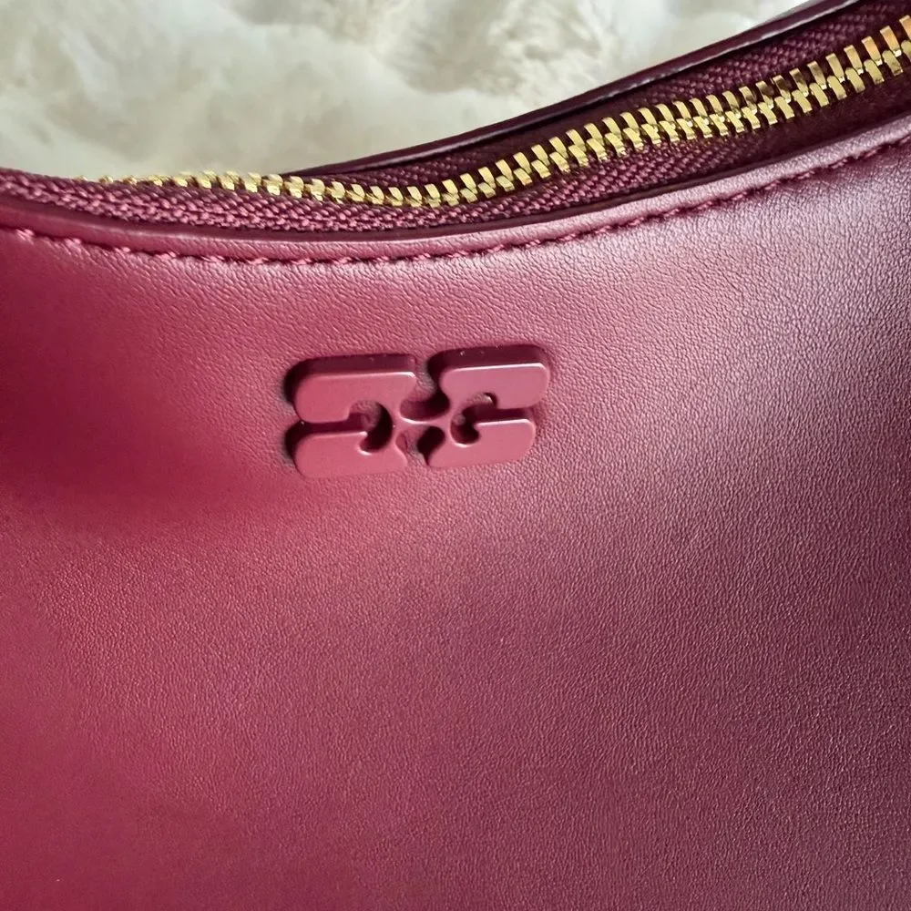 GANNI Burgundy Leather Shoulder and Crossbody Bag